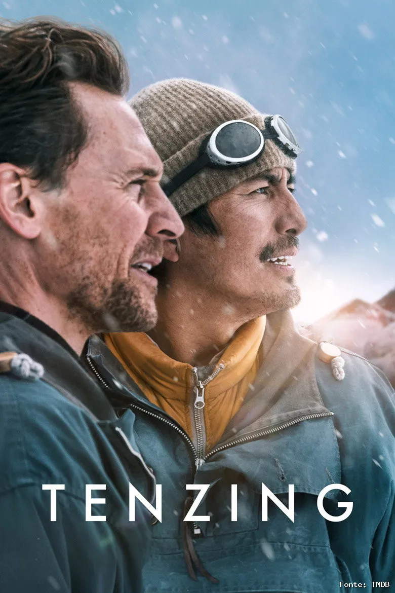 Pôster de Tenzing mostra um homem determinado encarando o desafio de conquistar o Monte Everest.